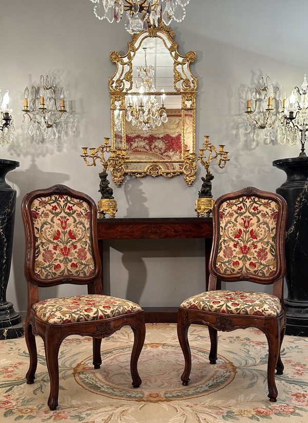 Pair Of Walnut Frame Chairs From Regency Period Circa 1720