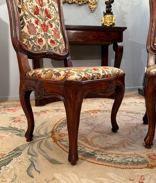 Pair Of Walnut Frame Chairs From Regency Period Circa 1720