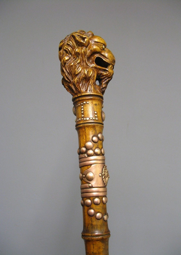 Cane With Handle Representing A Lion's Head.