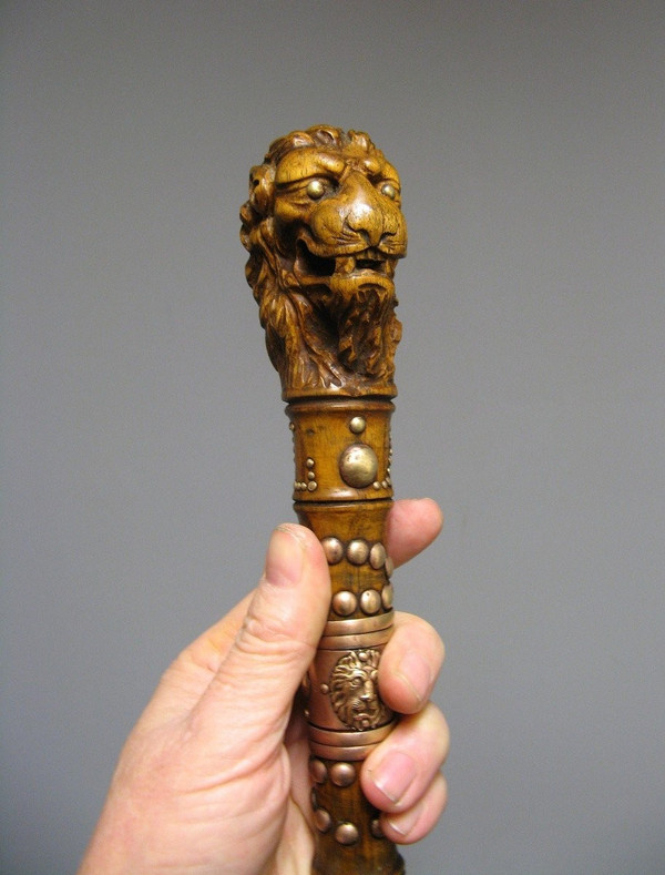 Cane With Handle Representing A Lion's Head.