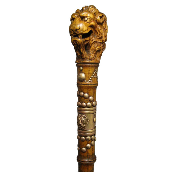 Cane With Handle Representing A Lion's Head.