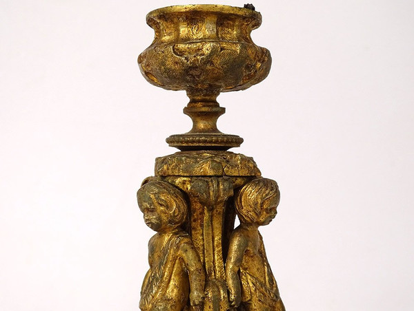 Paar kleine vergoldete Bronze-Kerzenständer, Cherubs, Lieben Napoleon III., 19. Jahrhundert