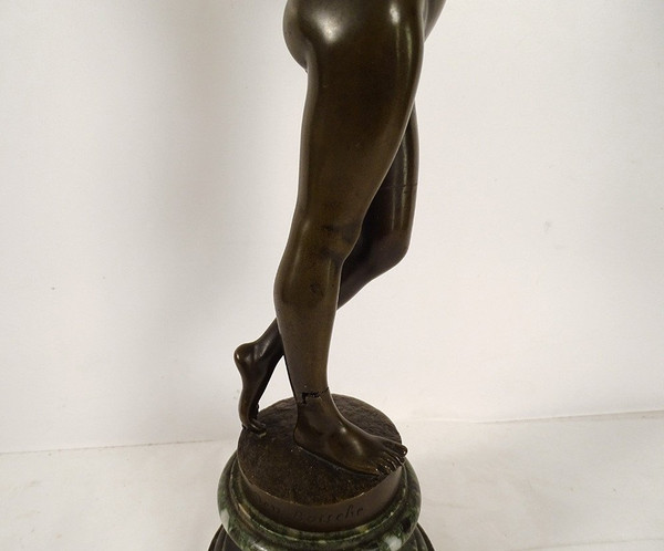 Scultura in bronzo Nudo di donna Eva Serpente Giardino Eden Van Den Bossche XIX secolo