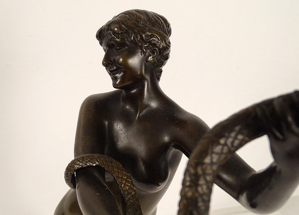 Scultura in bronzo Nudo di donna Eva Serpente Giardino Eden Van Den Bossche XIX secolo