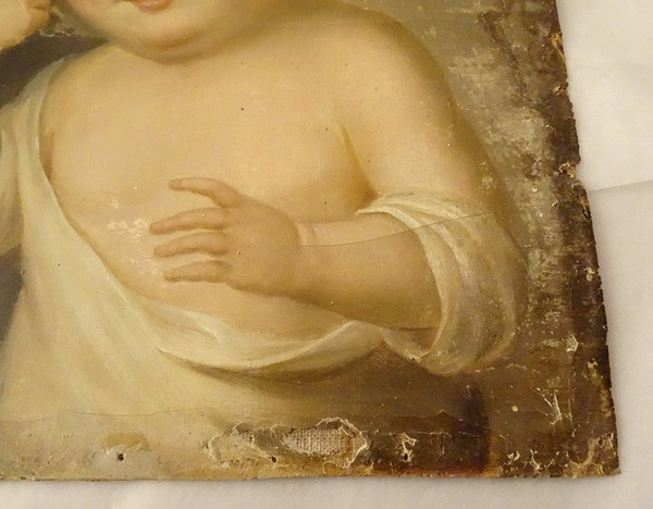 Dipinto HST Ritratto di bambino Cornice dorata stuccata Fine XVIII Inizio XIX