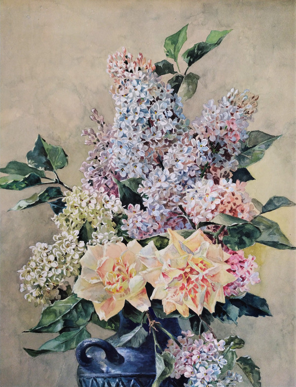  Still Life Flower Lilacs Roses Watercolour Gouache 19th c