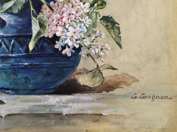  Still Life Flower Lilacs Roses Watercolour Gouache 19th c