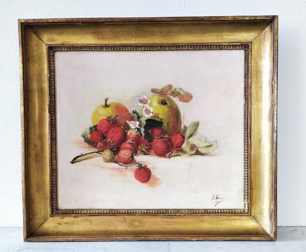 Oil Painting Still Life Strawberries and apples framed