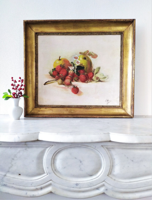 Oil Painting Still Life Strawberries and apples framed