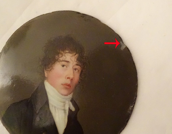 Round Miniature On Enamel Portrait Young Man Signed Hamm Empire 19th