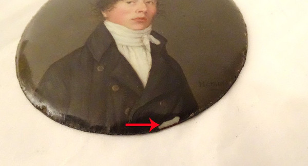 Round Miniature On Enamel Portrait Young Man Signed Hamm Empire 19th