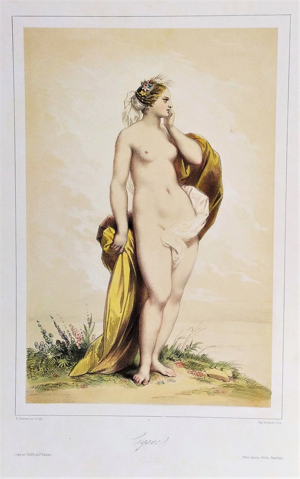 Watercolored Lithograph By Achille Devéria Greek Mythology Cyane Old Print