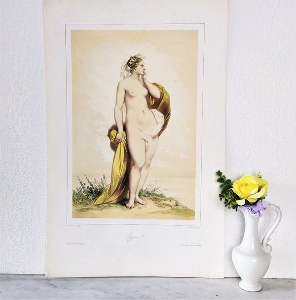 Watercolored Lithograph By Achille Devéria Greek Mythology Cyane Old Print