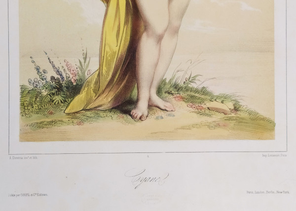 Watercolored Lithograph By Achille Devéria Greek Mythology Cyane Old Print