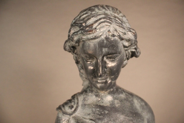 "Le Printemps", Young draped woman in cast iron on base by Mathurin Moreau