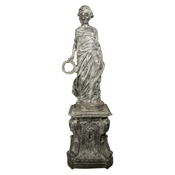 "Le Printemps", Young draped woman in cast iron on base by Mathurin Moreau