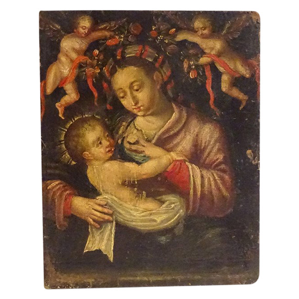 HSP Portrait Virgin and Child Jesus Madonna Italian School Putti XVIII