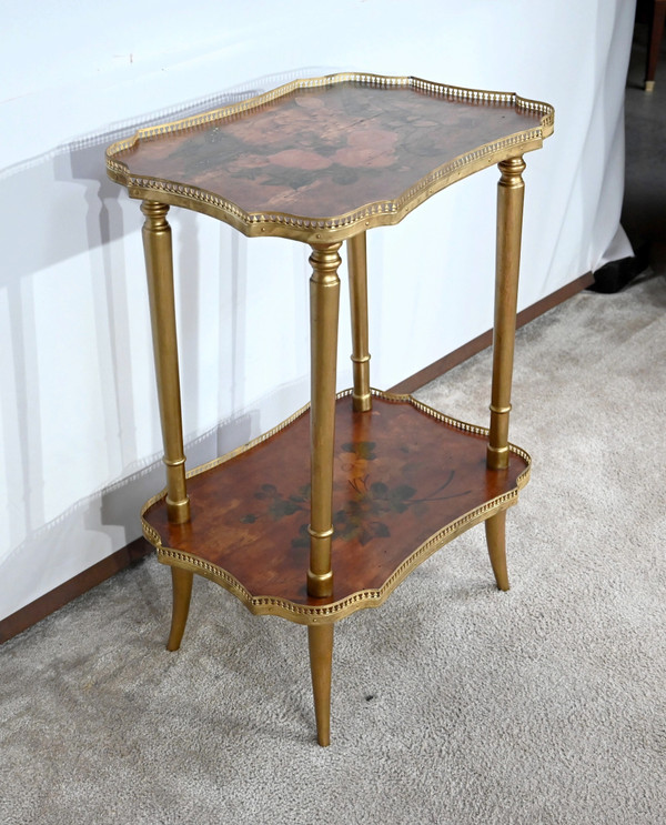 Small Thuya Speckled Living Room Table with painted decoration – 1920