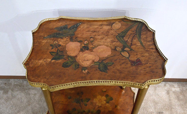 Small Thuya Speckled Living Room Table with painted decoration – 1920