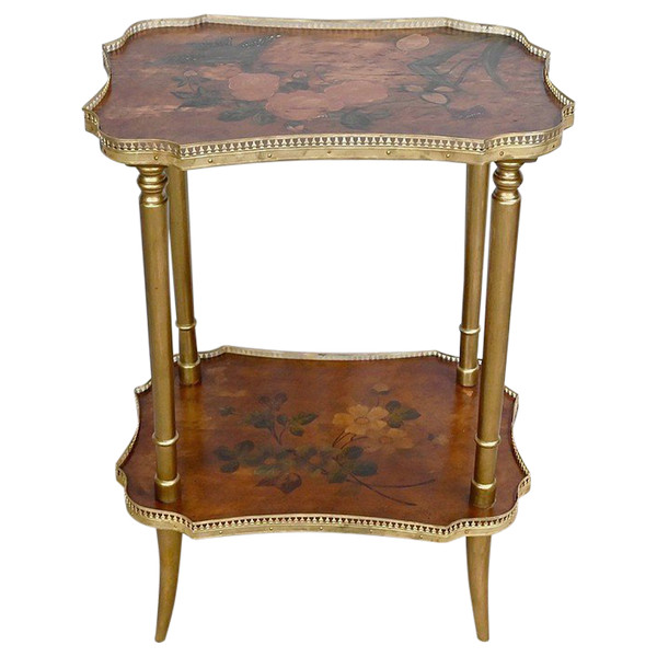 Small Thuya Speckled Living Room Table with painted decoration – 1920