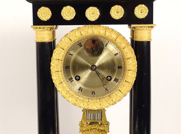 Empire Column Regulator Clock Blackened Wood Gilt Bronze Secondes XIXè