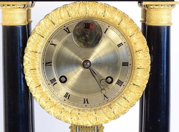 Empire Column Regulator Clock Blackened Wood Gilt Bronze Secondes XIXè