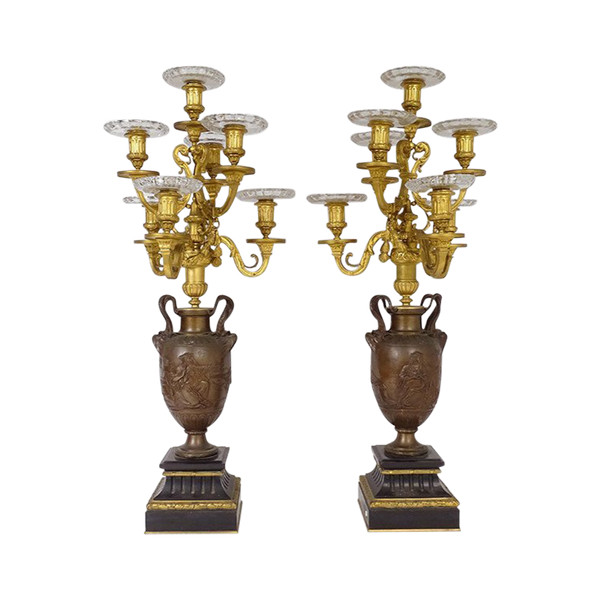 Pair Large Candelabra 7 Lights Bronze Barbedienne Napoleon III 19th