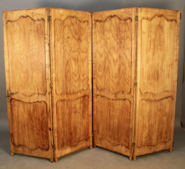 Double-sided Louis XV Style Cherry Wood 4-Leaf Screen