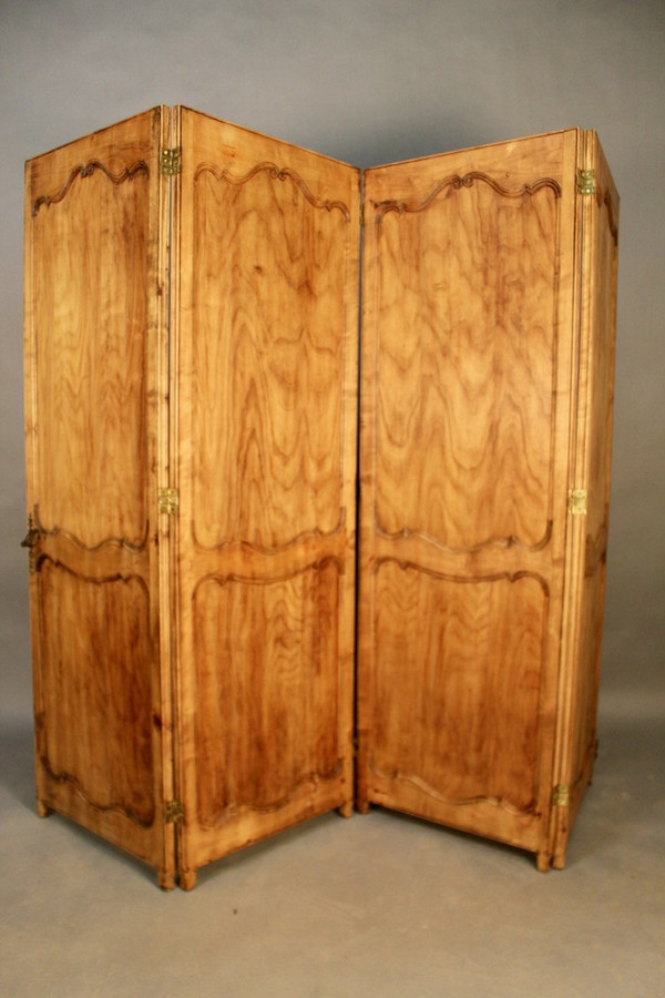 Double-sided Louis XV Style Cherry Wood 4-Leaf Screen