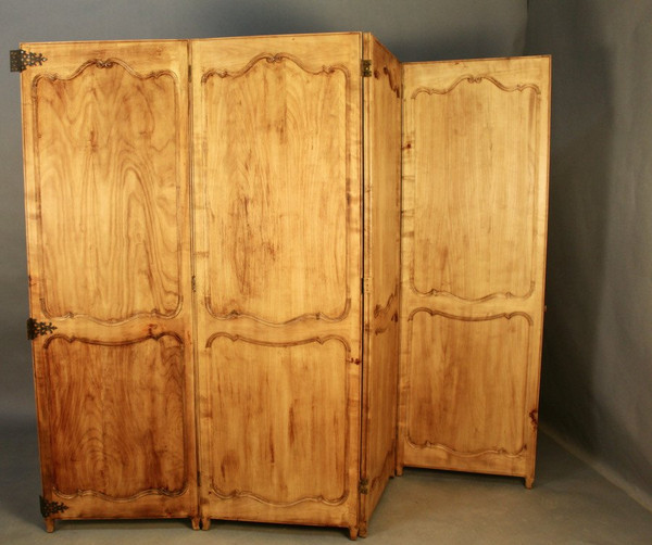 Double-sided Louis XV Style Cherry Wood 4-Leaf Screen