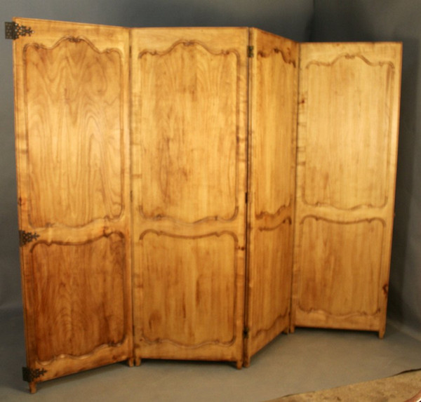 Double-sided Louis XV Style Cherry Wood 4-Leaf Screen