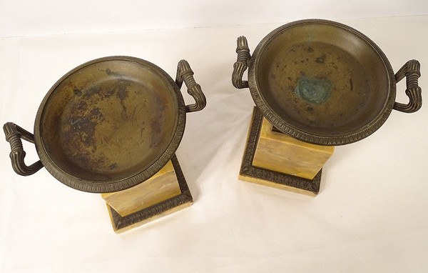 Pair Decorative Cassolettes Siena Marble Bronze Restoration 19th Century