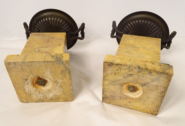 Pair Decorative Cassolettes Siena Marble Bronze Restoration 19th Century