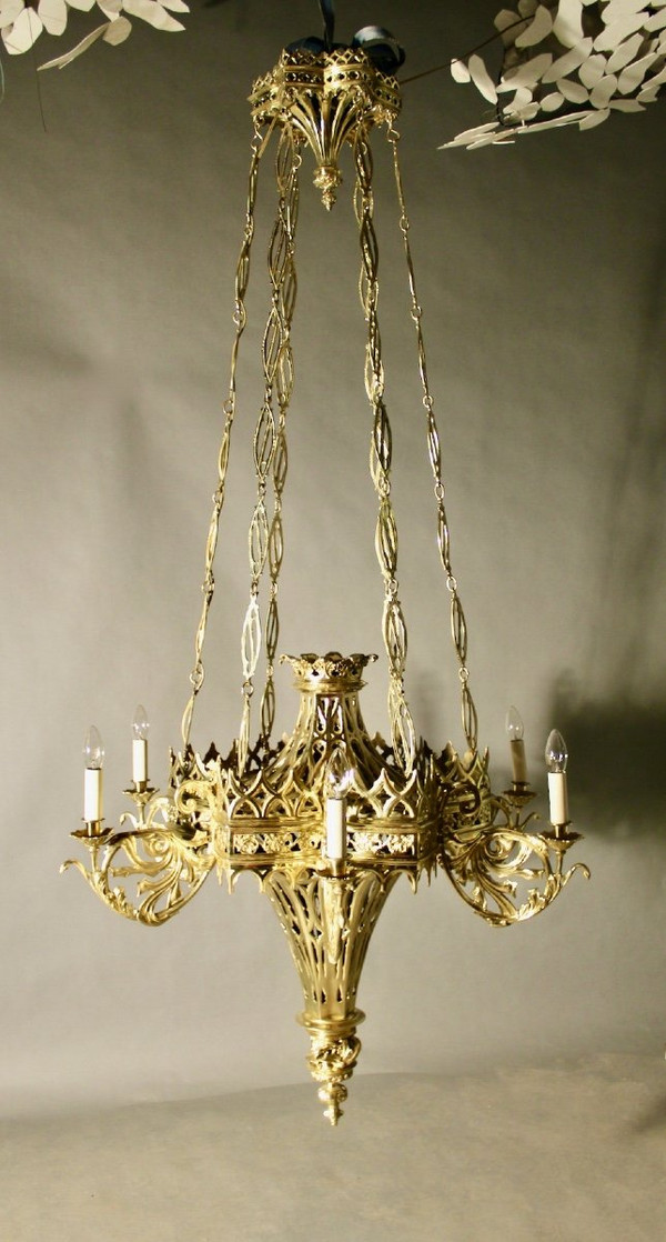 Flamboyant Gothic Chandelier In Bronze XVIIth