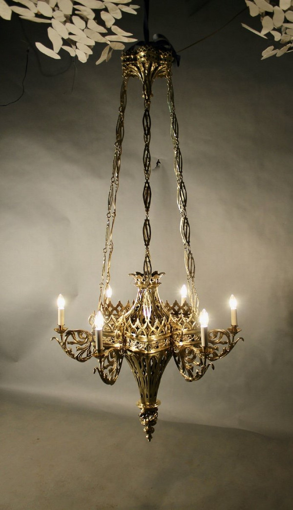 Flamboyant Gothic Chandelier In Bronze XVIIth