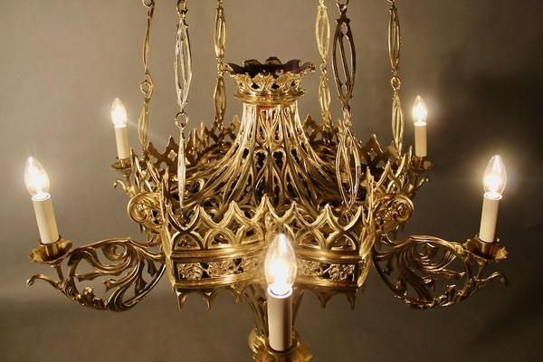 Flamboyant Gothic Chandelier In Bronze XVIIth