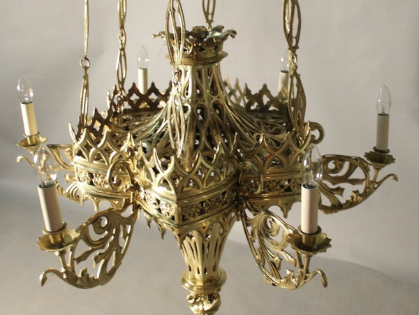 Flamboyant Gothic Chandelier In Bronze XVIIth