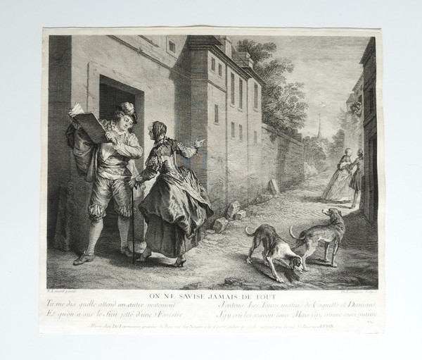 Engraving By Nicolas De Larmessin After Lancret 18th C Etching Old Print