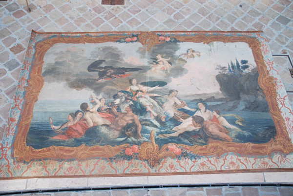 Rare And Large 18th Century Provence Painted Canvas, The Abduction of Europe