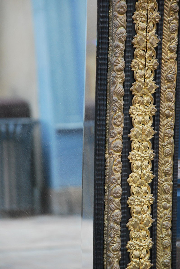 Large Louis XIV Style Mirror In Repoussé Brass