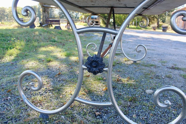 Carrara Marble Table Top Wrought Iron Legs