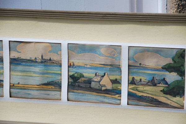 Watercolors, Suite Of Five Views of Brittany from Morbihan Signed Menttenhoven