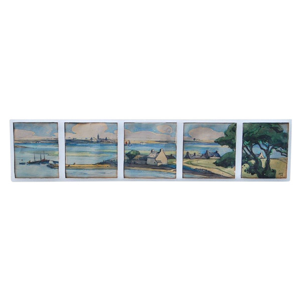 Watercolors, Suite Of Five Views of Brittany from Morbihan Signed Menttenhoven