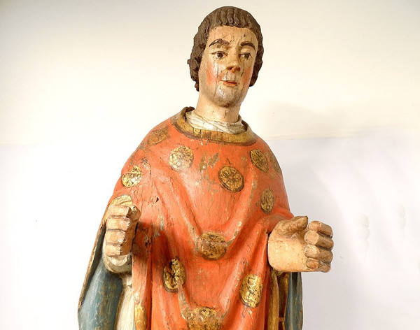 Statue Sculpture Bois Polychrome Saint Breton Crosse Bretagne Fin XVIIème