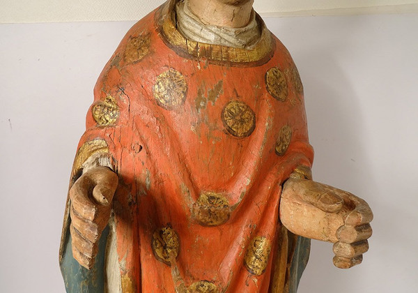 Statue Sculpture Bois Polychrome Saint Breton Crosse Bretagne Fin XVIIème