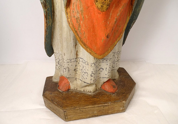 Statue Sculpture Bois Polychrome Saint Breton Crosse Bretagne Fin XVIIème