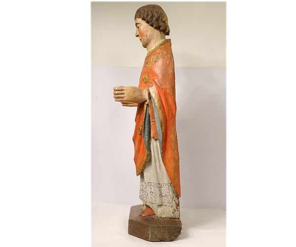 Statue Sculpture Bois Polychrome Saint Breton Crosse Bretagne Fin XVIIème