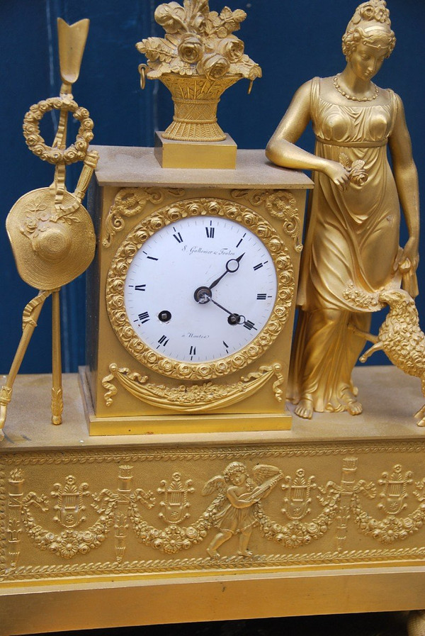 Gilded Bronze Empire Period Garden Allegory Clock 19th century