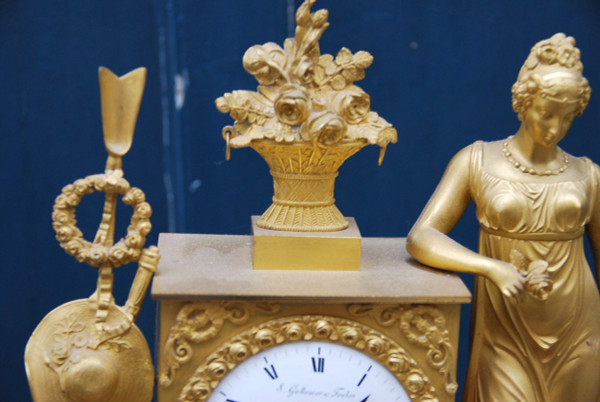 Gilded Bronze Empire Period Garden Allegory Clock 19th century