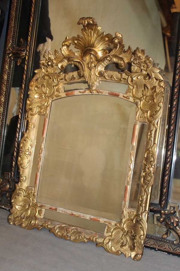 Gilded Wood Reservoir Mirror, Louis XIV Style - Early 19th Century